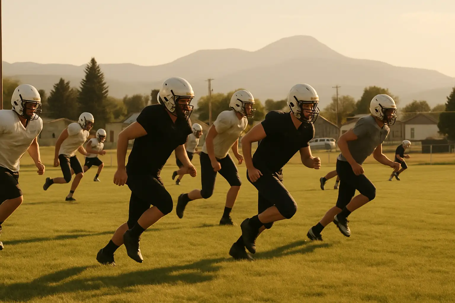 East Helena Vigilantes football players on the practice field during preseason drills