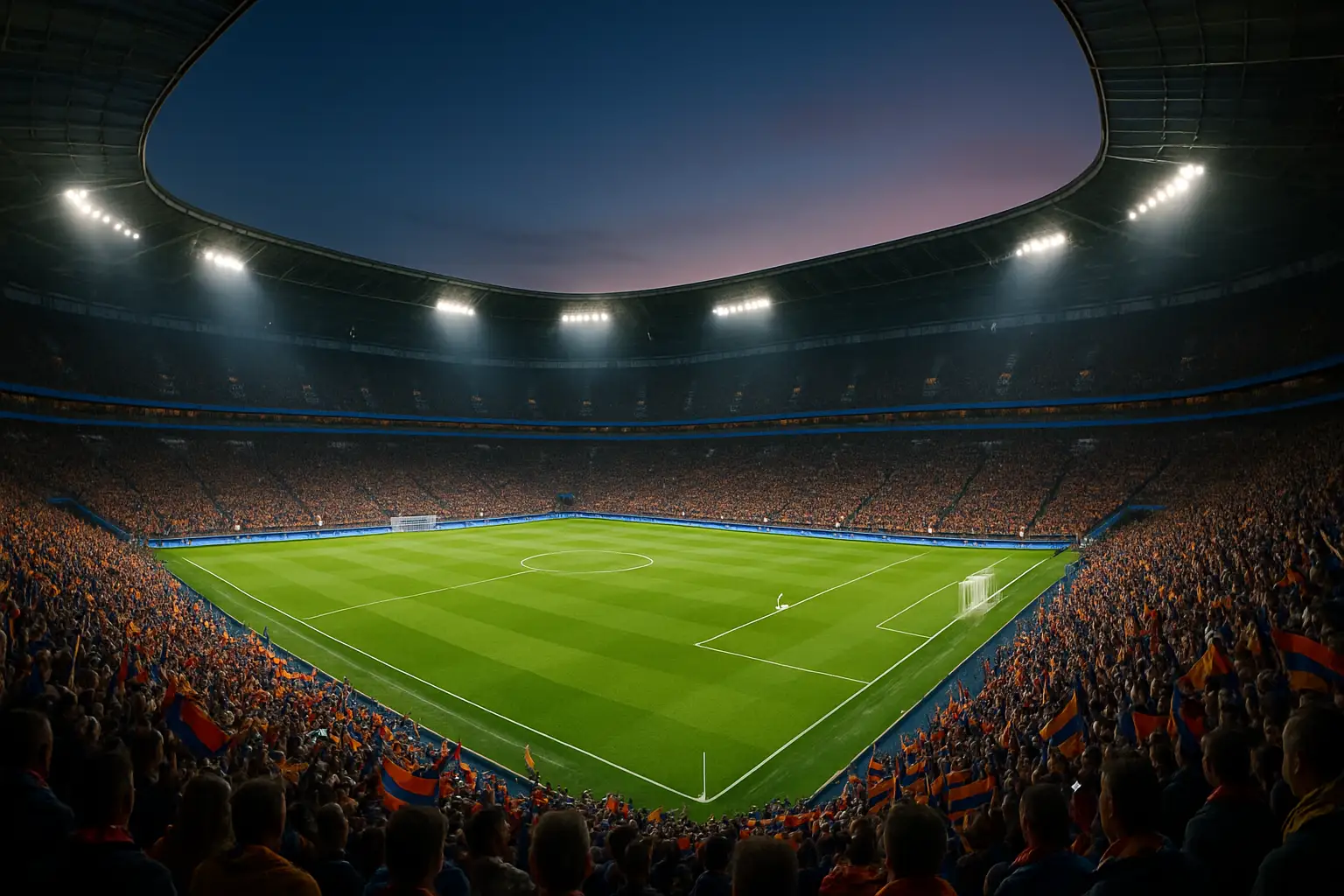 Football stadium filled with fans ahead of a FIFA World Cup group stage match