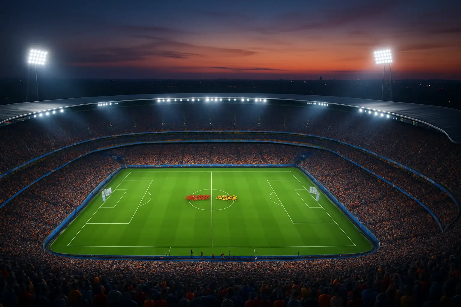 Two football teams lined up on a pitch before a major international tournament match