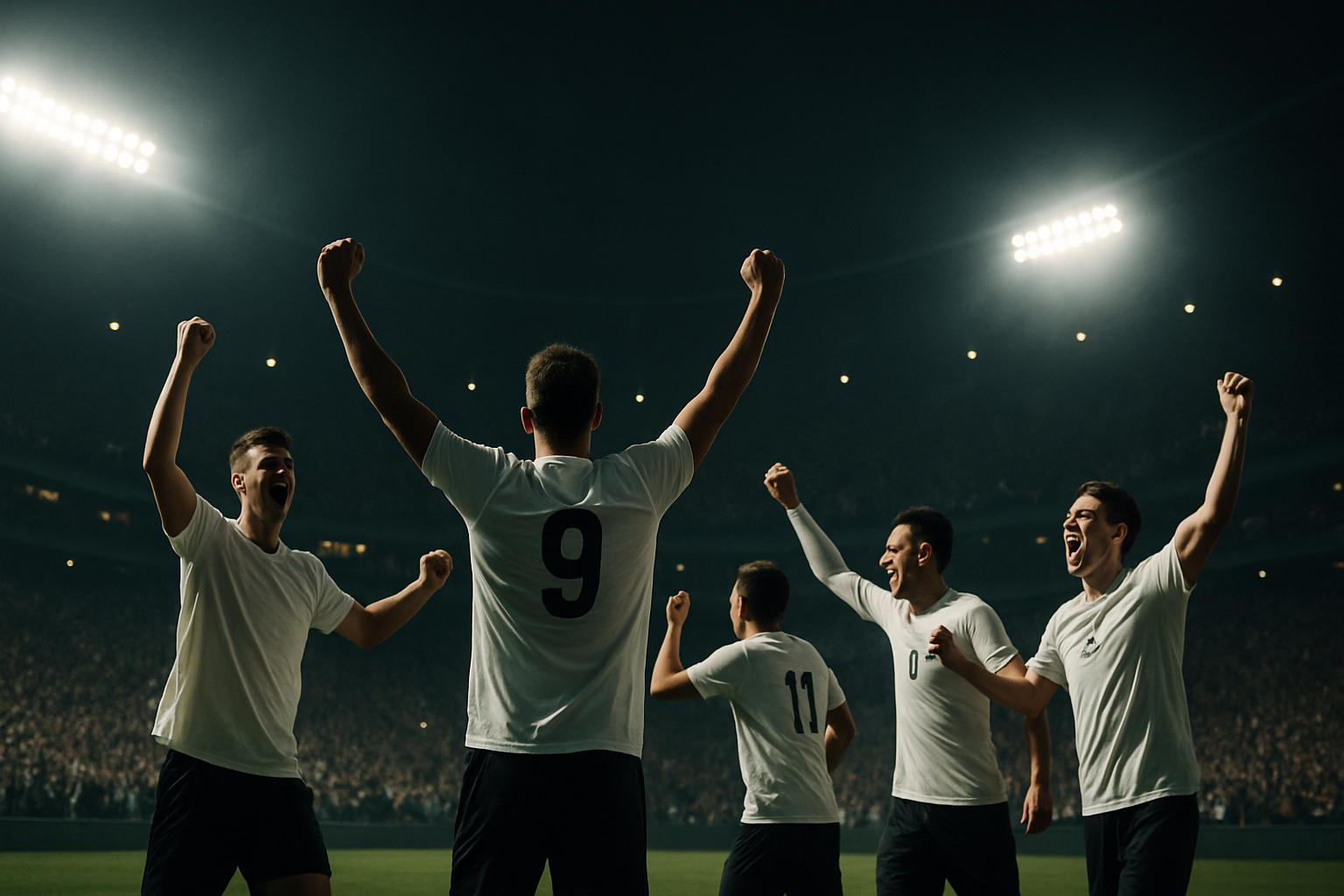 England footballers celebrating a goal during the FIFA World Cup Group L match against Croatia