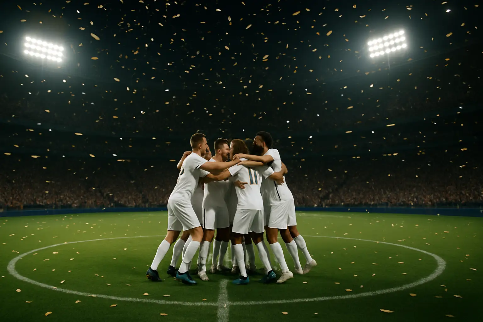 England players celebrating a World Cup third-place victory on the pitch