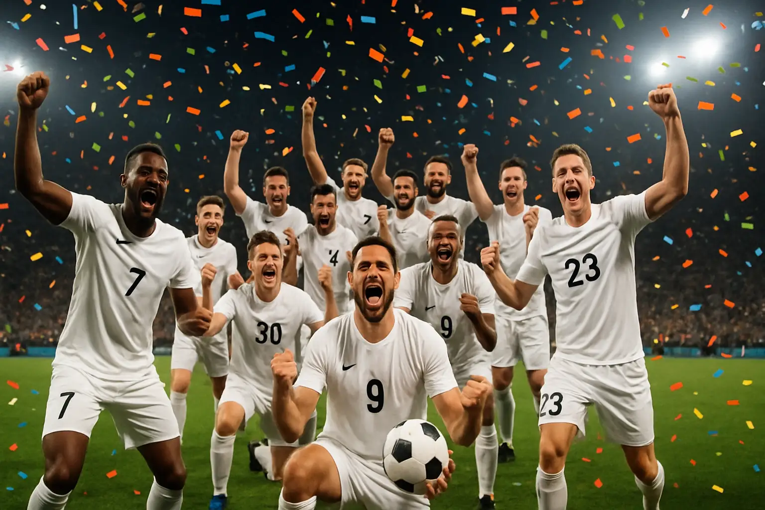 England players celebrating a World Cup third-place finish on the pitch