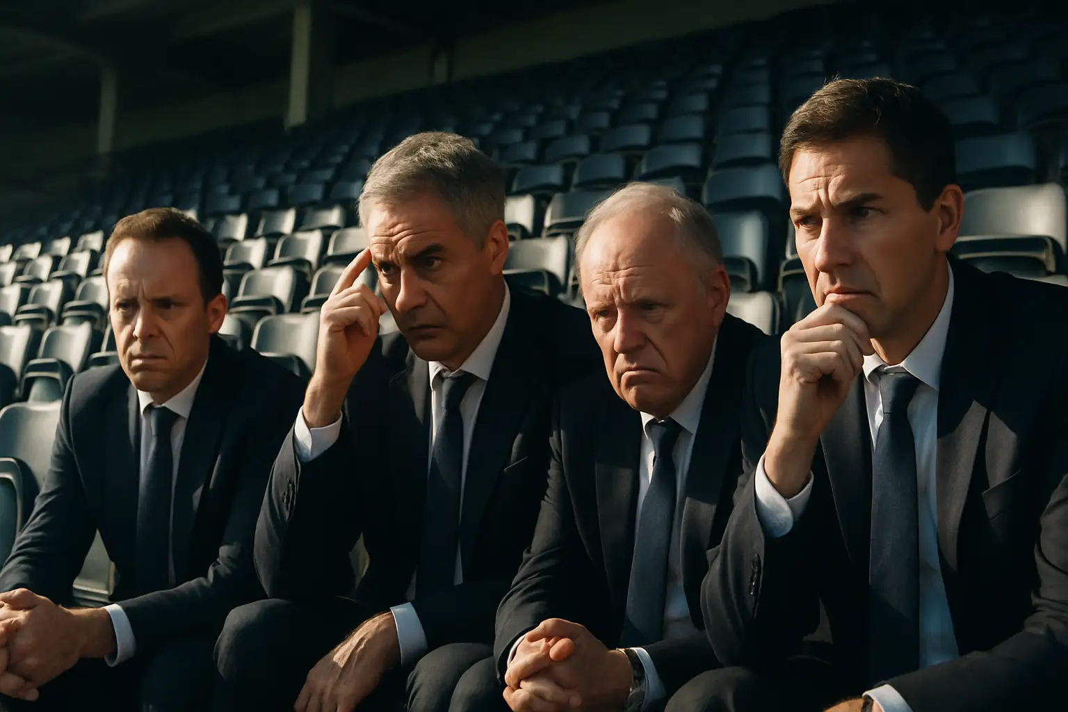 England football officials looking frustrated in a stadium setting