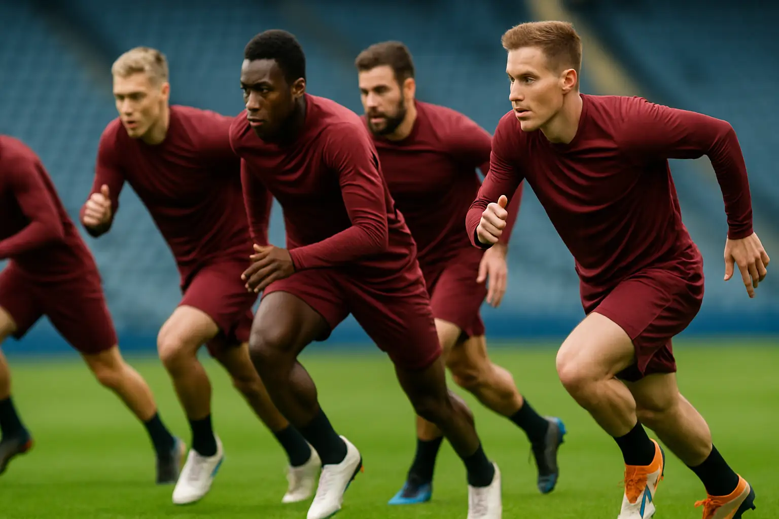 England football players training on a pitch in a high-intensity pressing drill