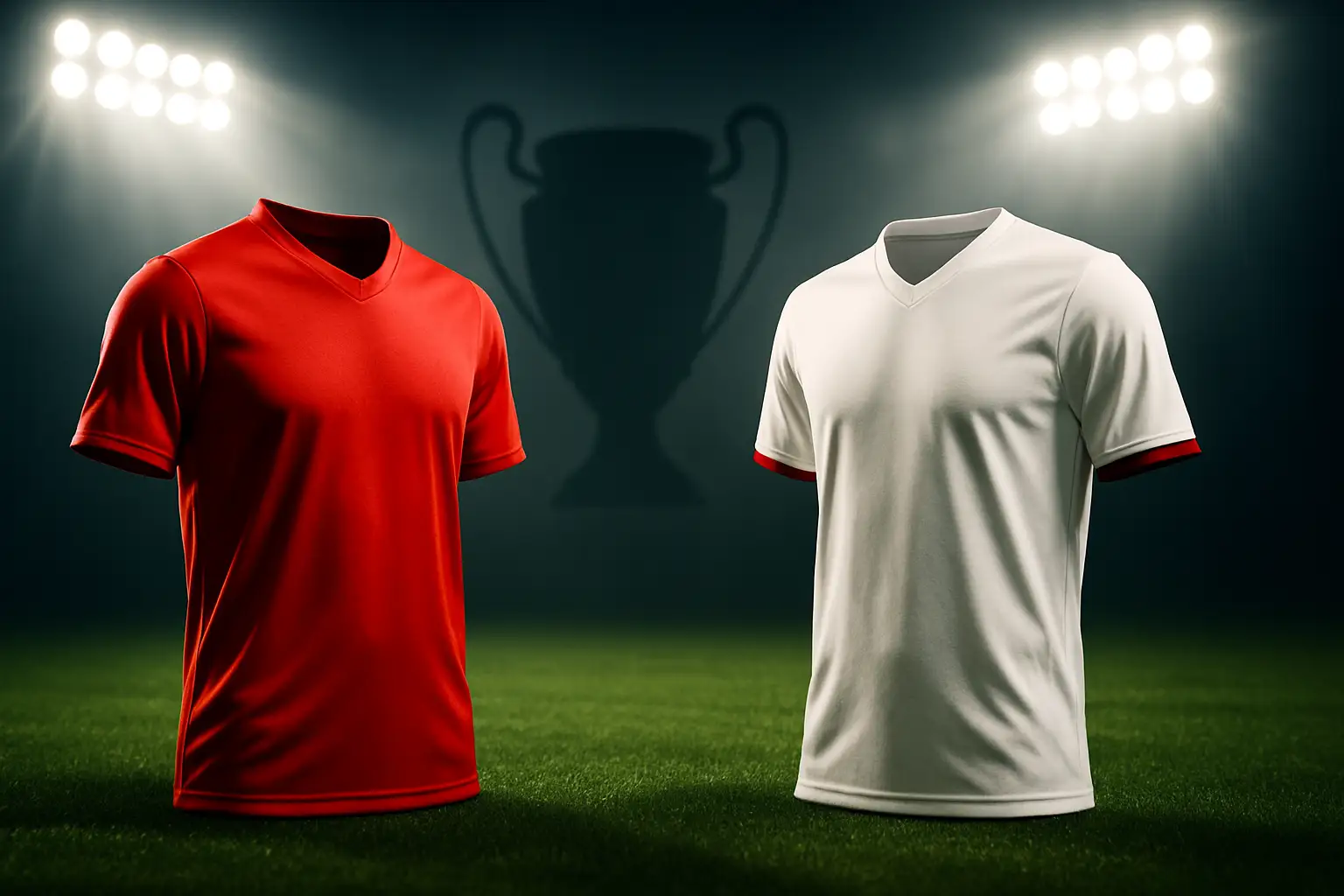 England and Mexico football shirts facing each other on a World Cup stage illustration