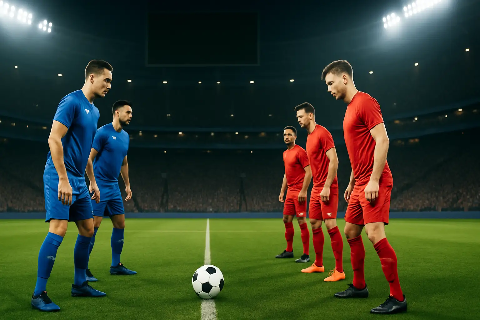 England and Mexico football players competing on a World Cup stadium pitch
