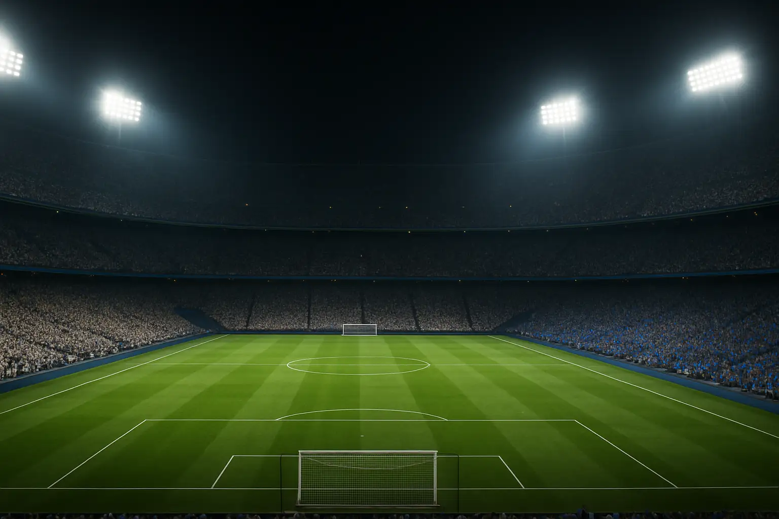 Football fans watching an international match on a large screen in a packed stadium