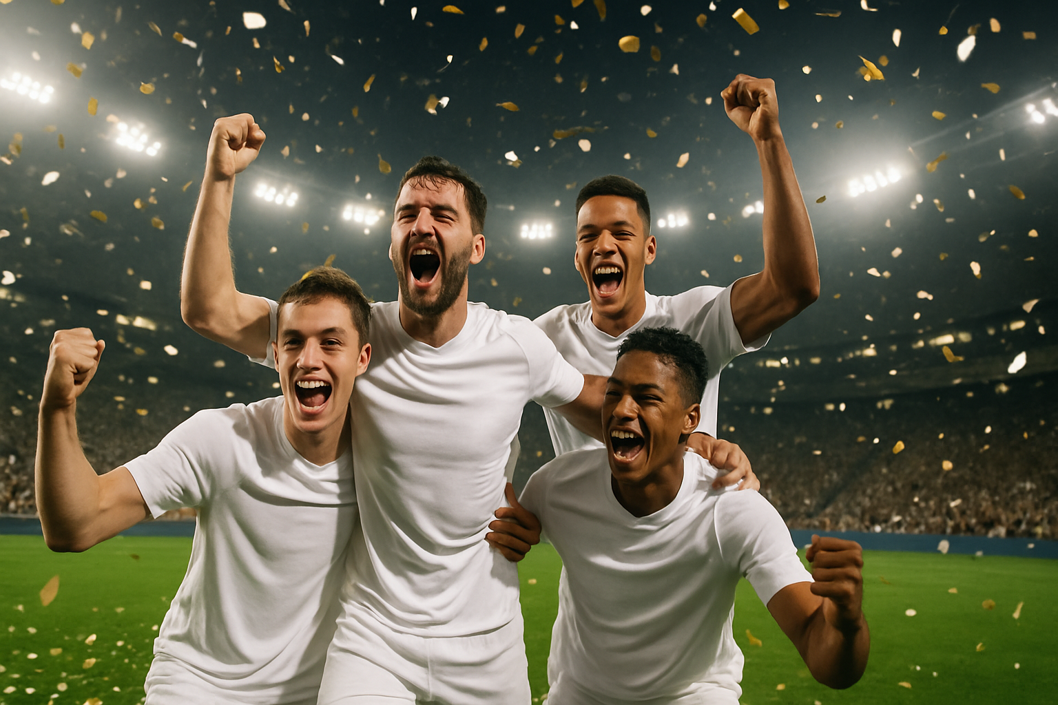England football players celebrating on the pitch during an international match