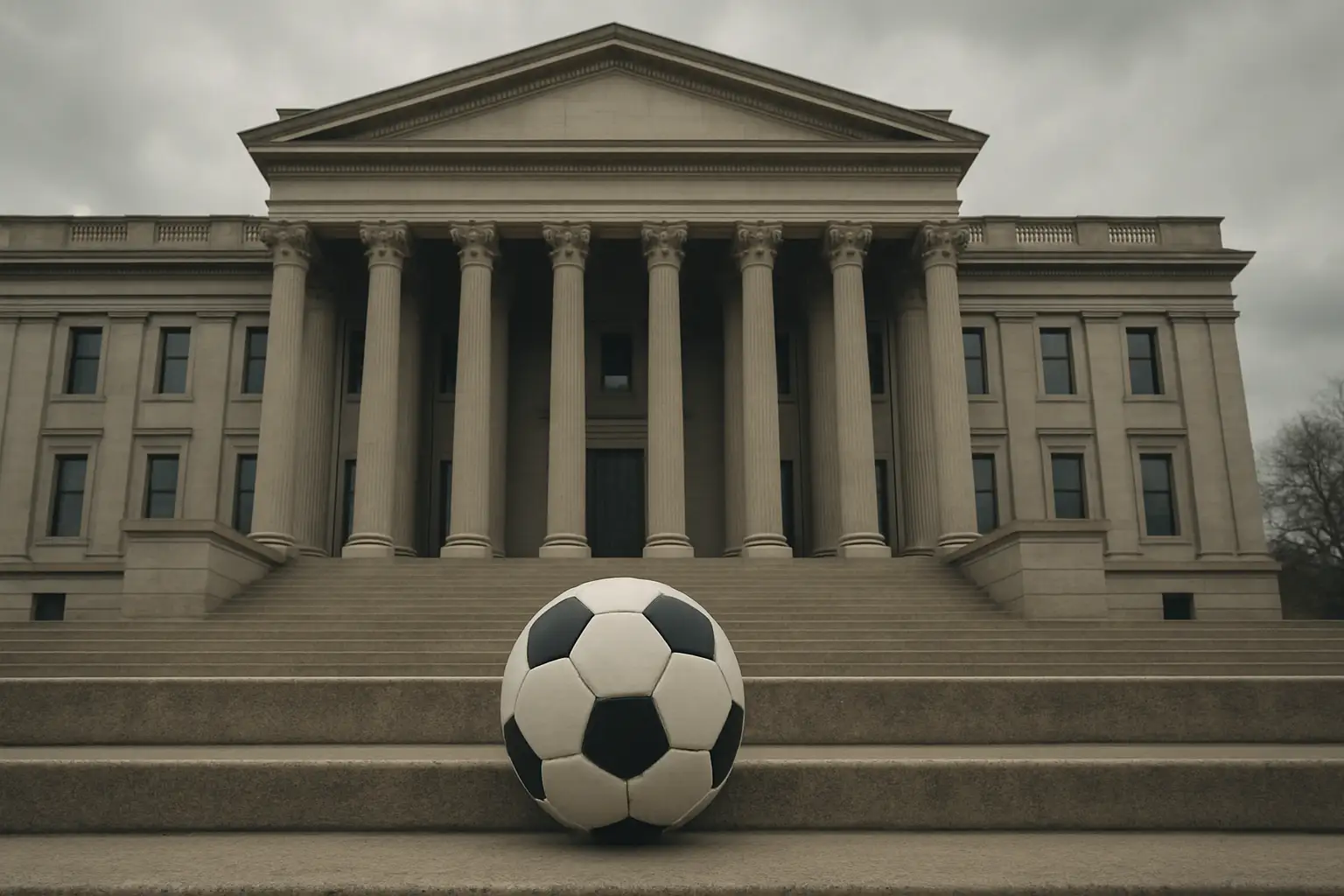 European parliament building with a football on the steps symbolizing political scrutiny of FIFA