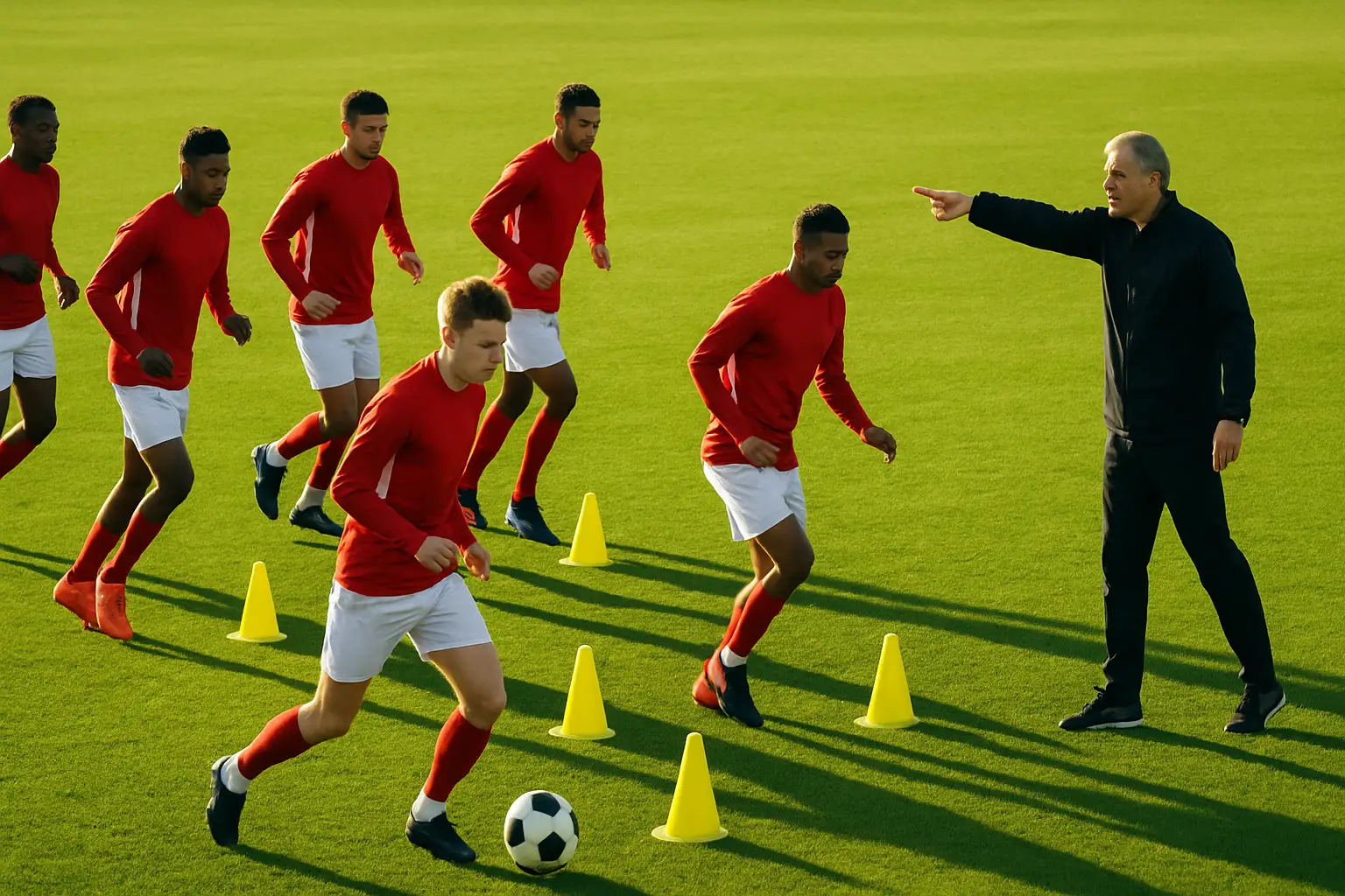 FC Augsburg players in tactical formation during a pre-season training session