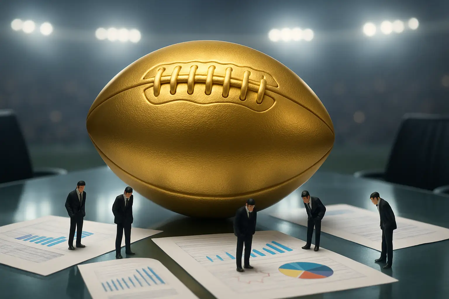 Abstract financial concept showing a globe with a football and rising capital investment charts