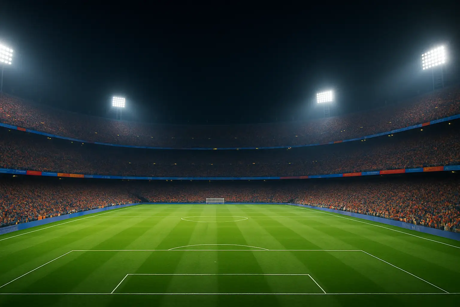 A football stadium filled with fans under bright floodlights during a women's international match