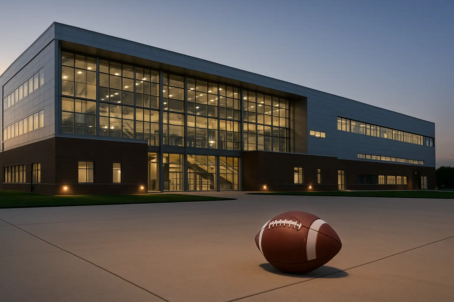 FIFA headquarters building exterior with football on the ground in front