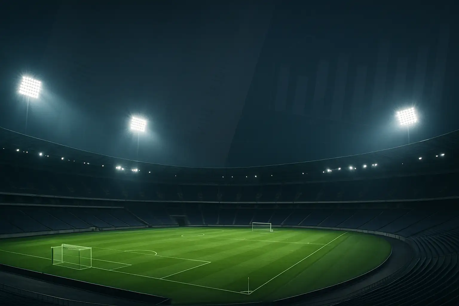 A football stadium filled with fans under bright floodlights, representing the World Cup atmosphere