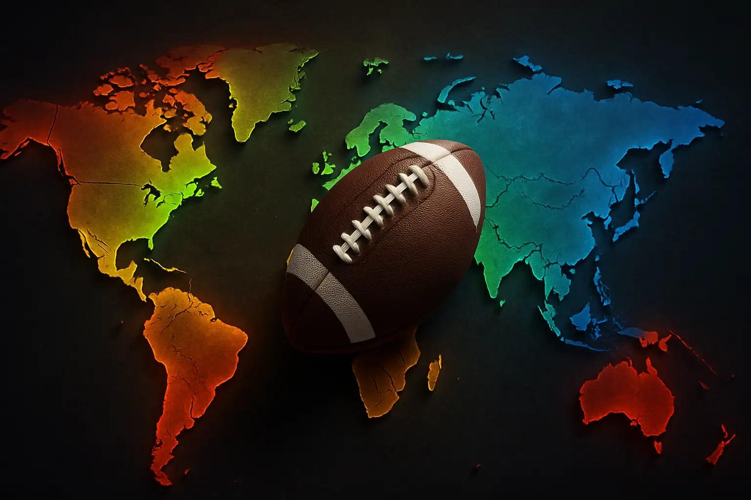 A globe split into football confederation zones with contrasting colors showing division