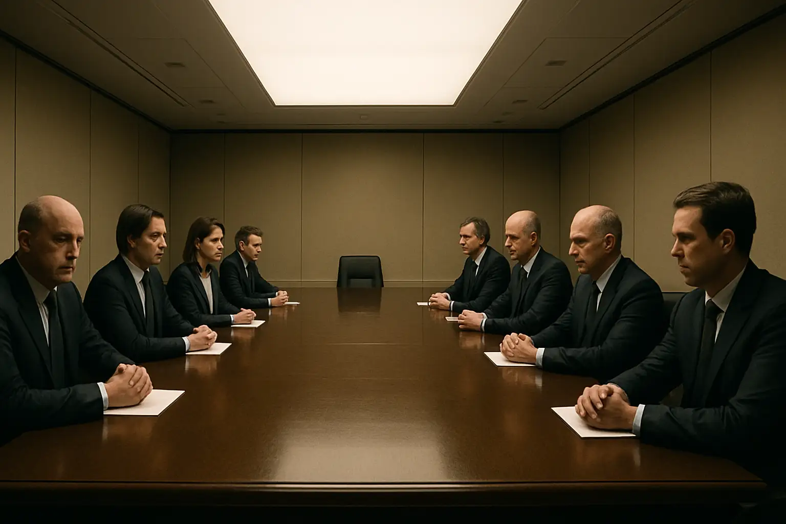 FIFA president at a formal meeting surrounded by officials in suits