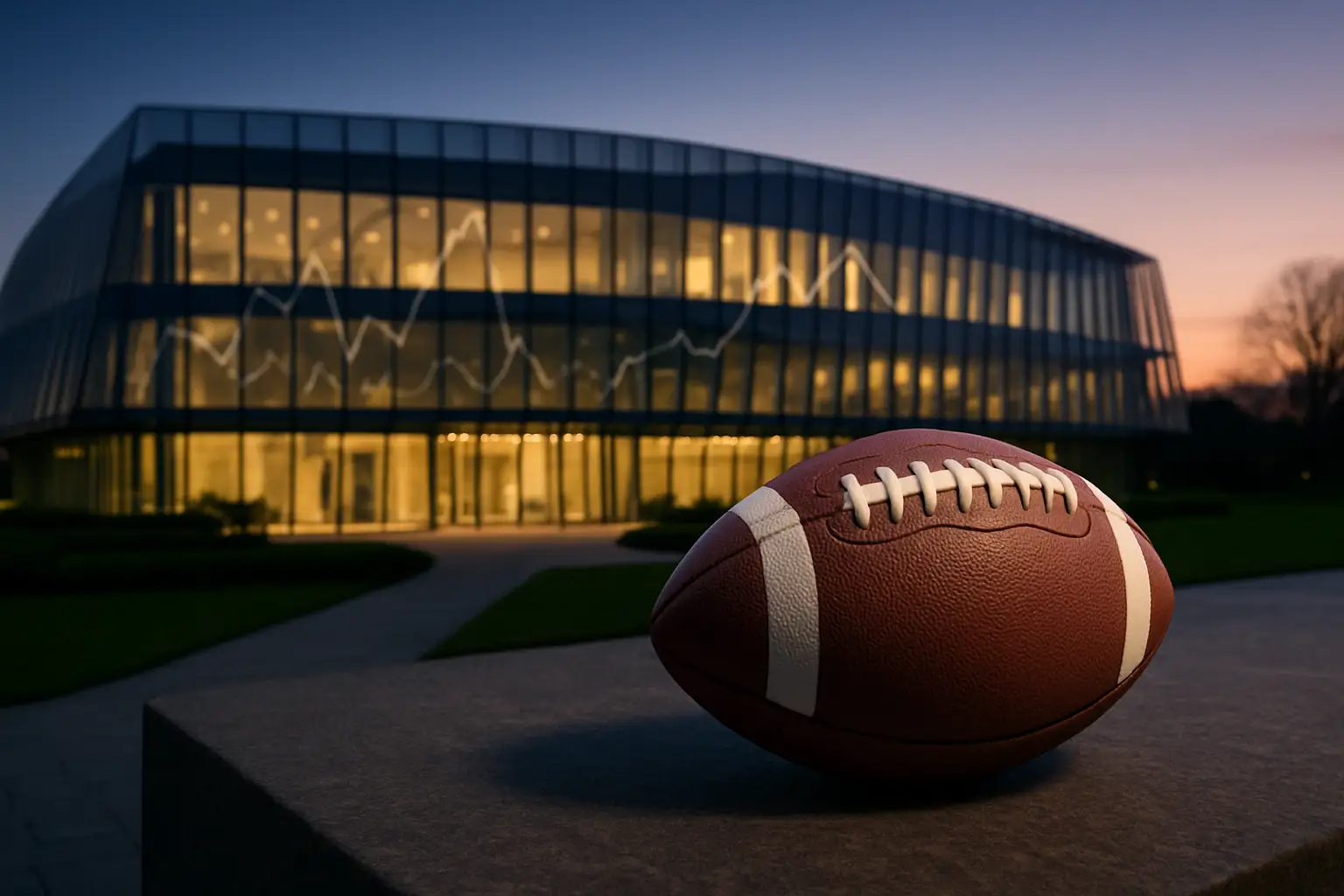 FIFA headquarters building with football and financial concept overlay