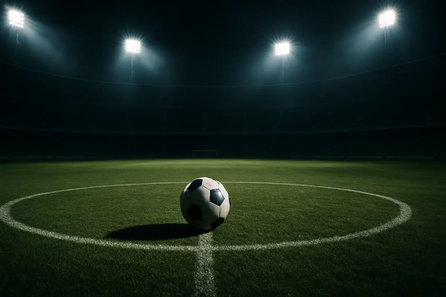 A football resting on a green pitch with stadium lights in the background, symbolising FIFA's commercial decisions