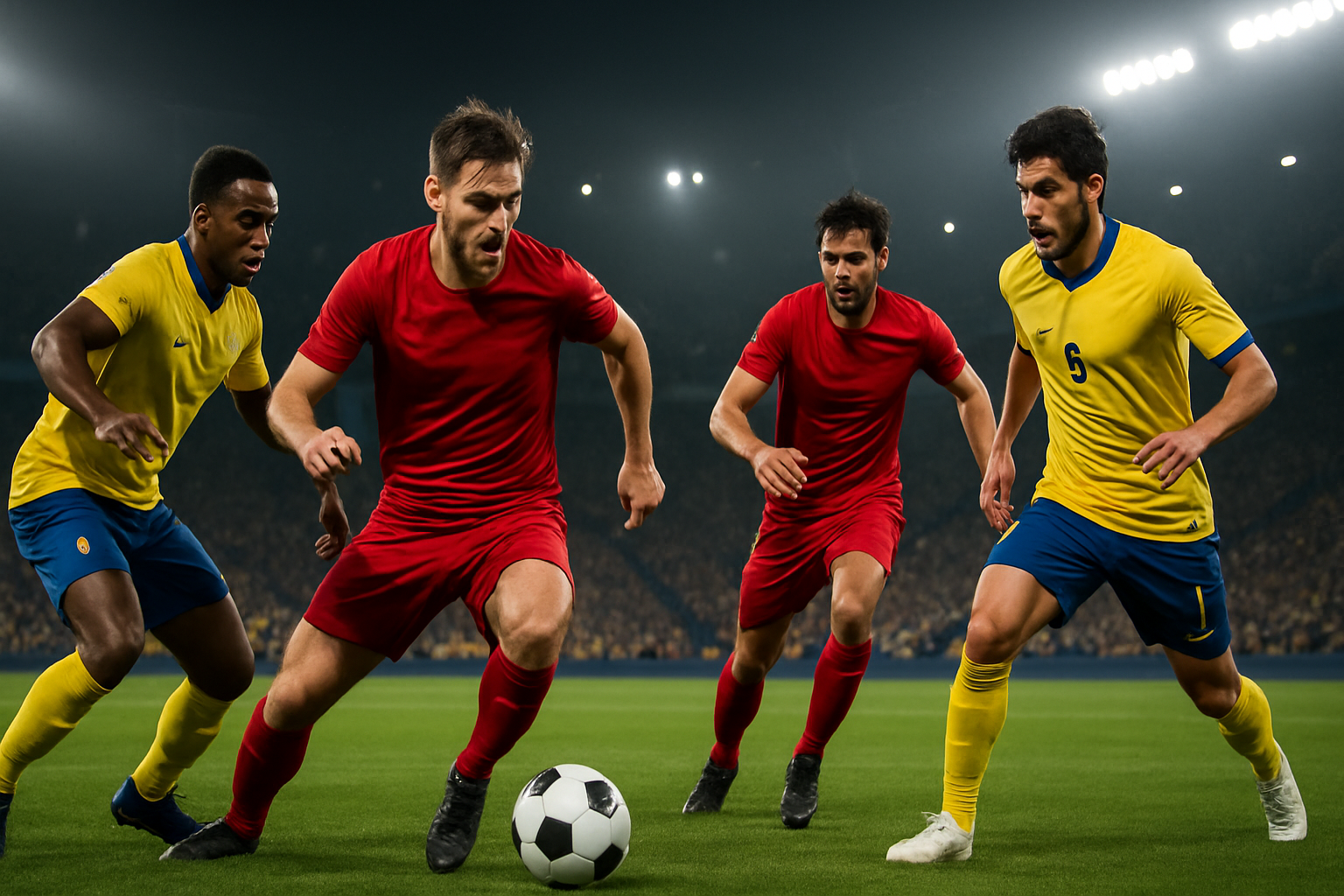 Czech Republic and South Africa players competing in a FIFA World Cup group-stage football match