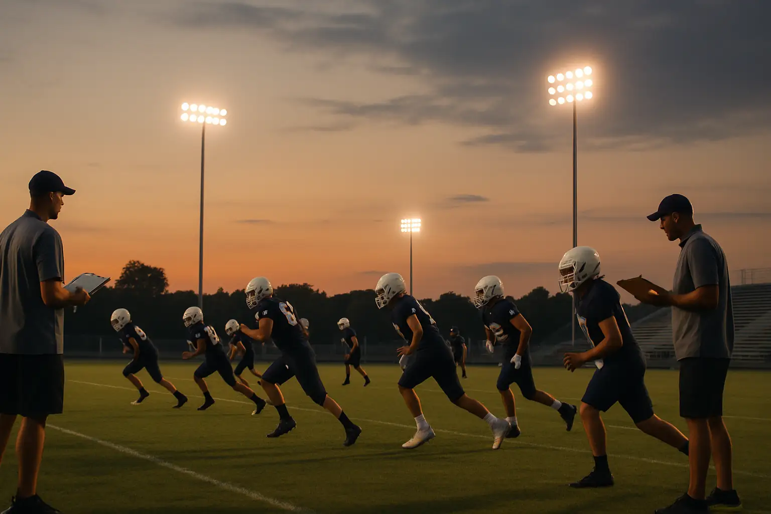 Florida Gators football players practicing on the field during fall camp