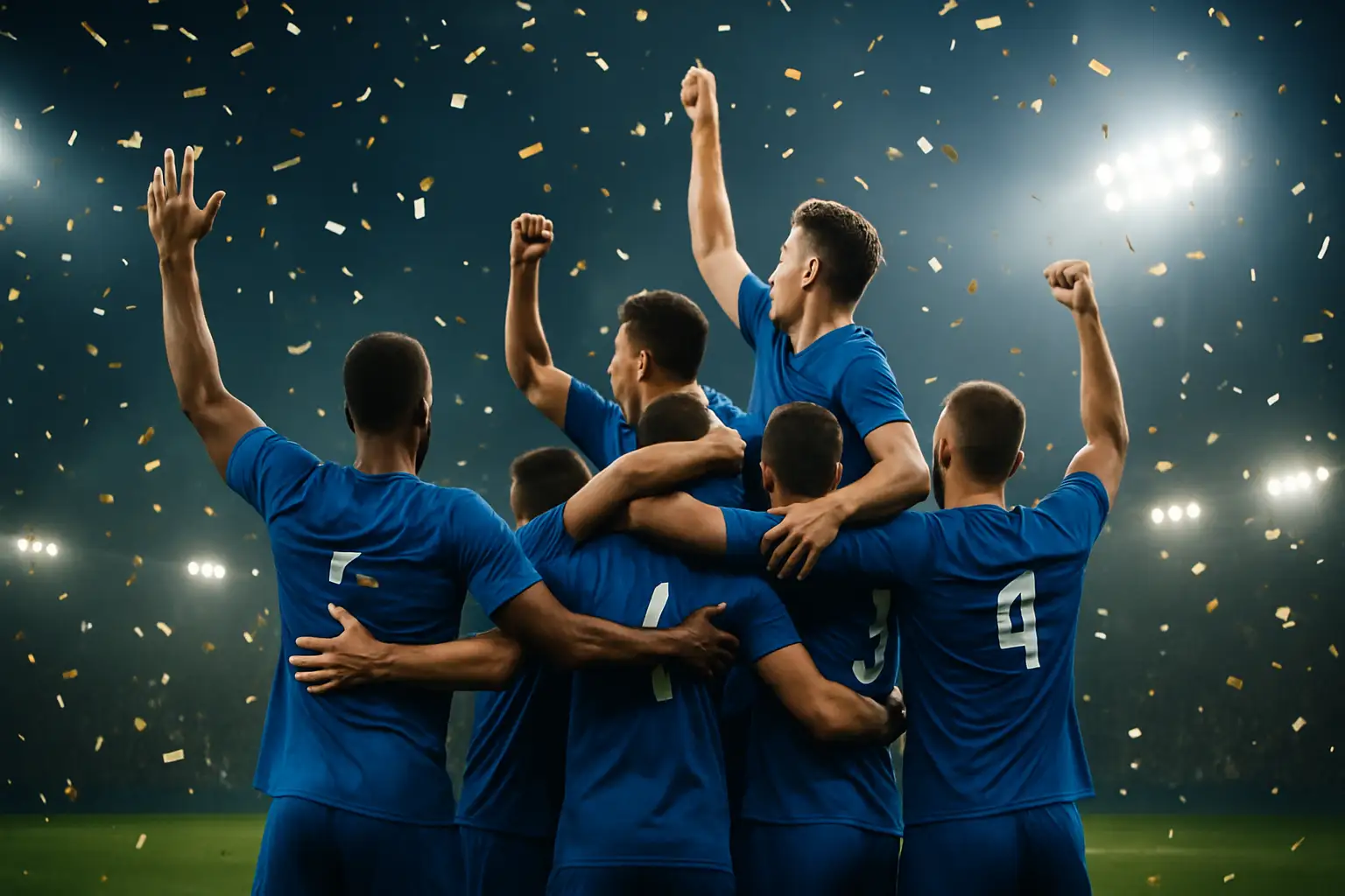France national football team players celebrating on a World Cup pitch