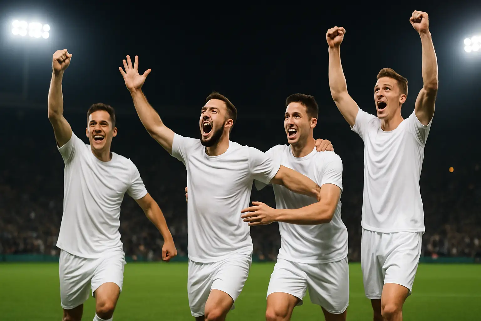 Germany players celebrating a comeback goal during an international football match