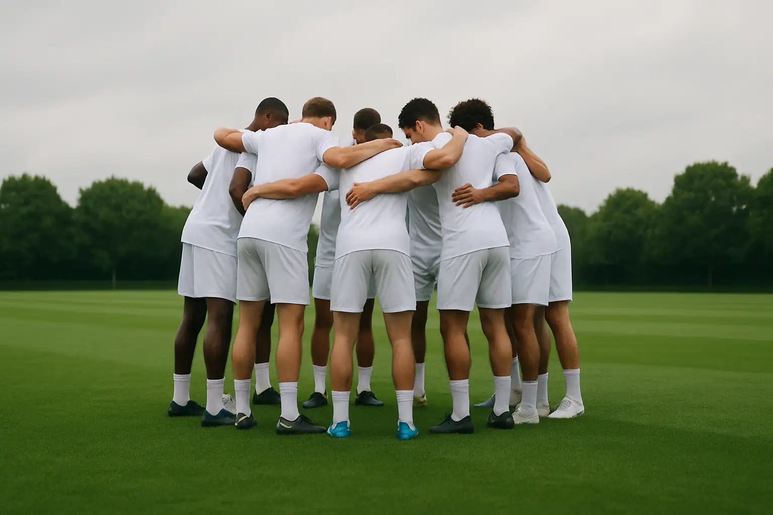 Germany football players in training formation on a green pitch