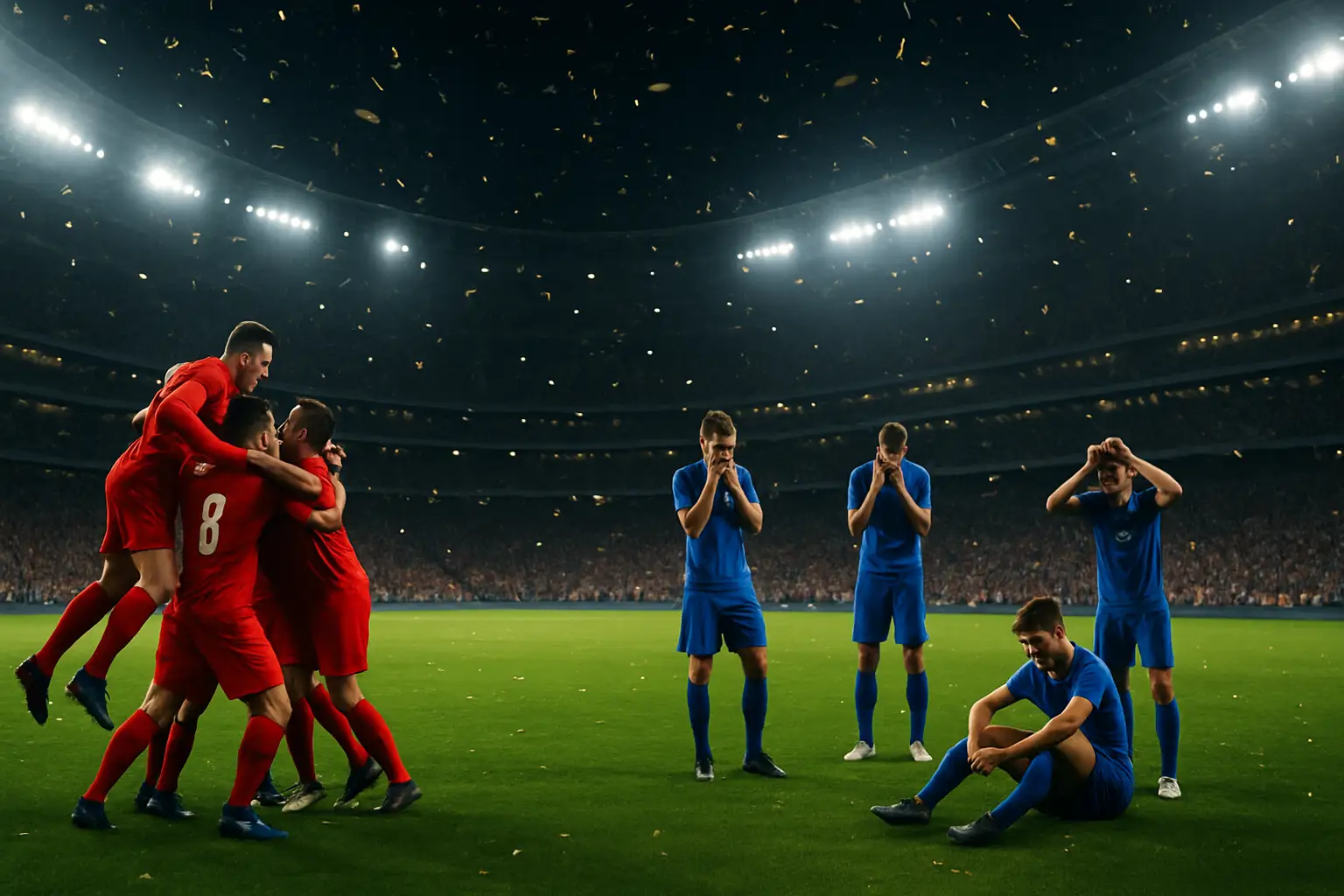 A football stadium filled with fans as two national teams face off at the 2026 FIFA World Cup