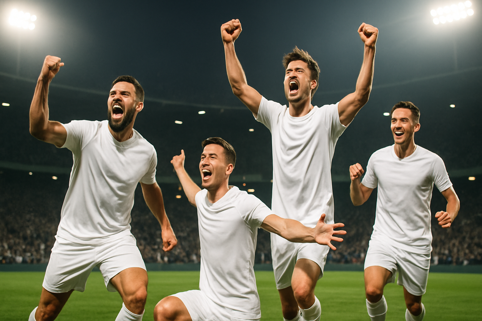 England football players celebrating a goal during a World Cup group stage match