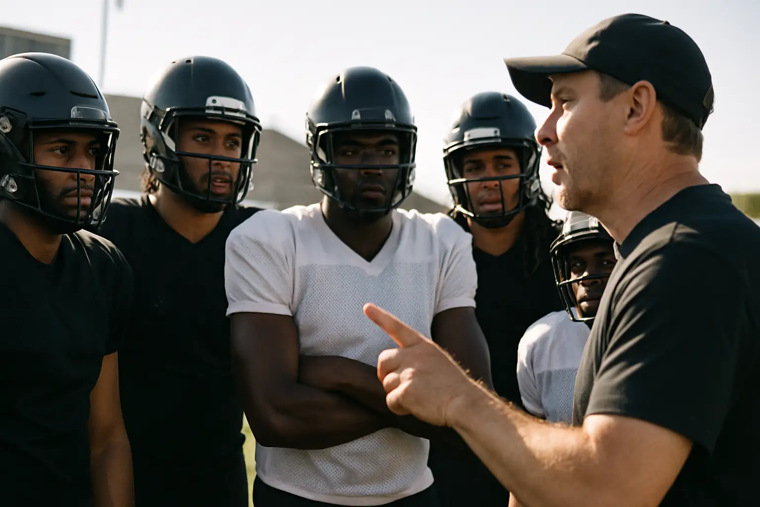 Howard University football players in practice formation on a green field