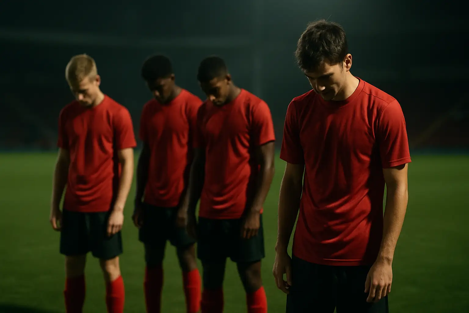Iran football players looking dejected on the pitch after a disappointing qualifying result