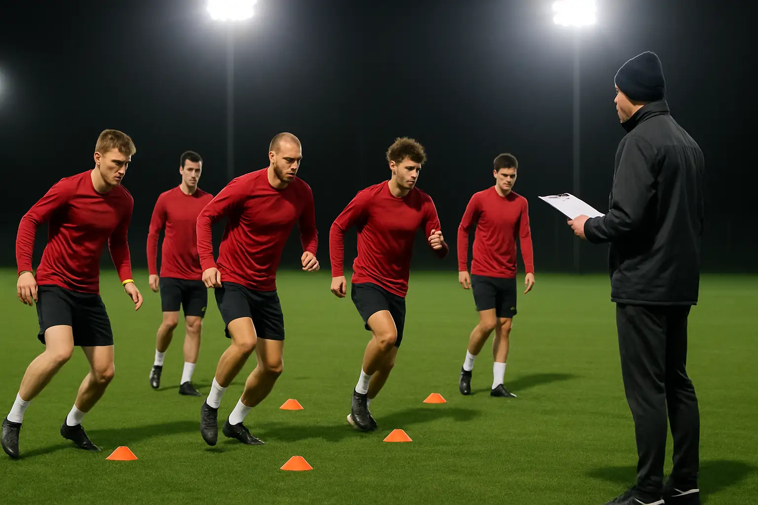 Jordan football players training on a pitch ahead of a World Cup qualifier