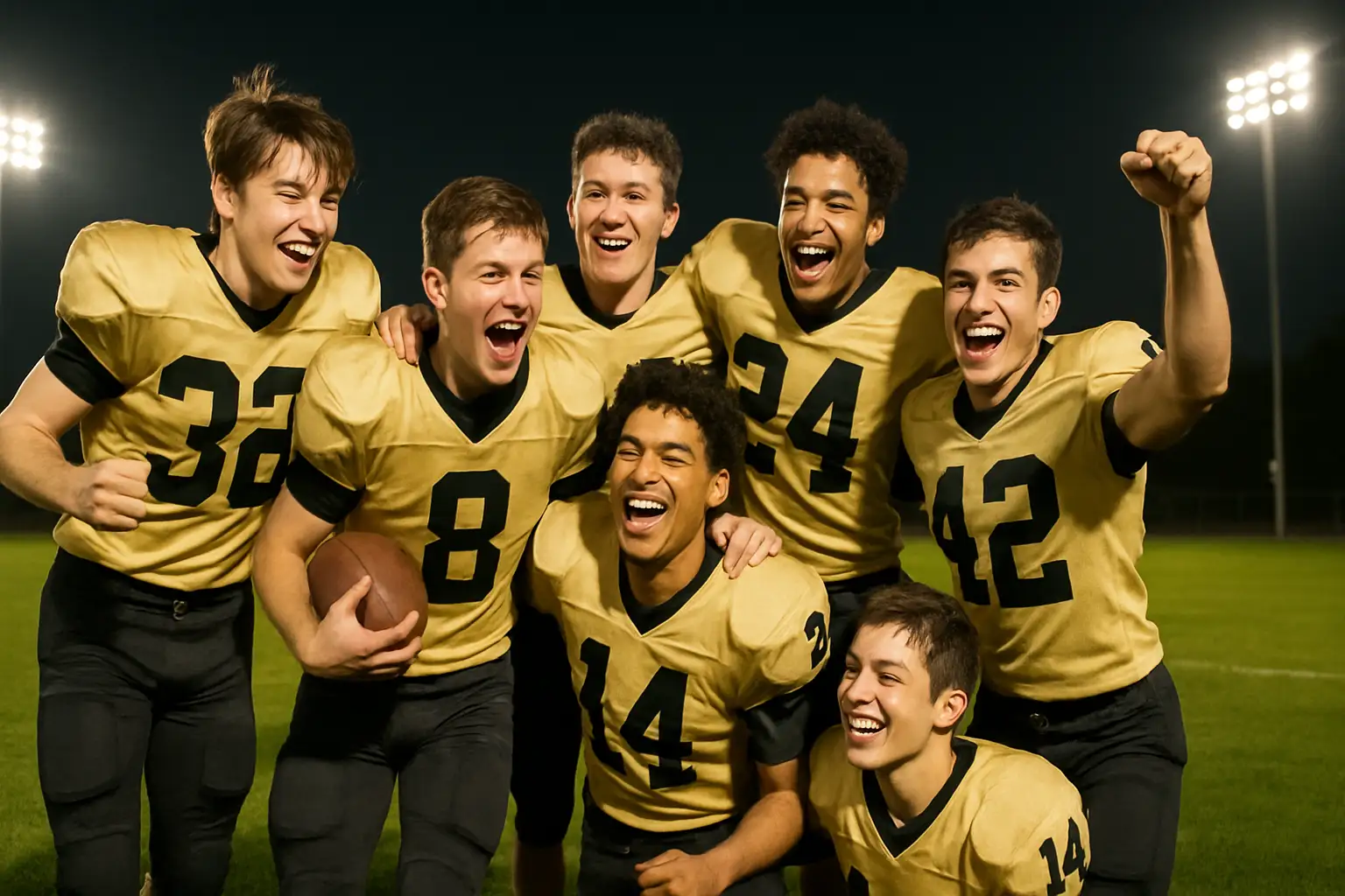 Lancaster high school football players celebrating on the field during a game