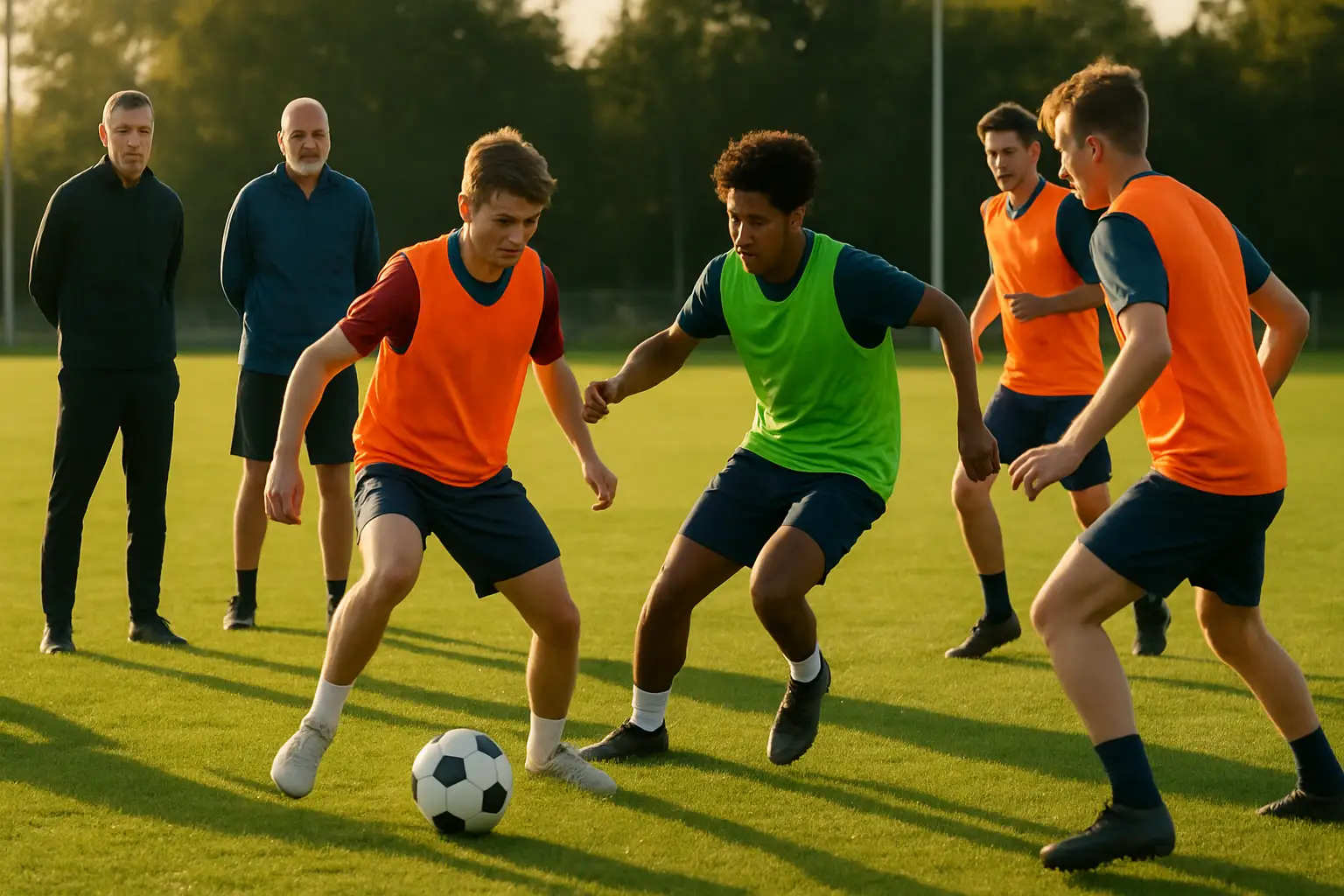 Football players in training scrimmage ahead of a major international tournament
