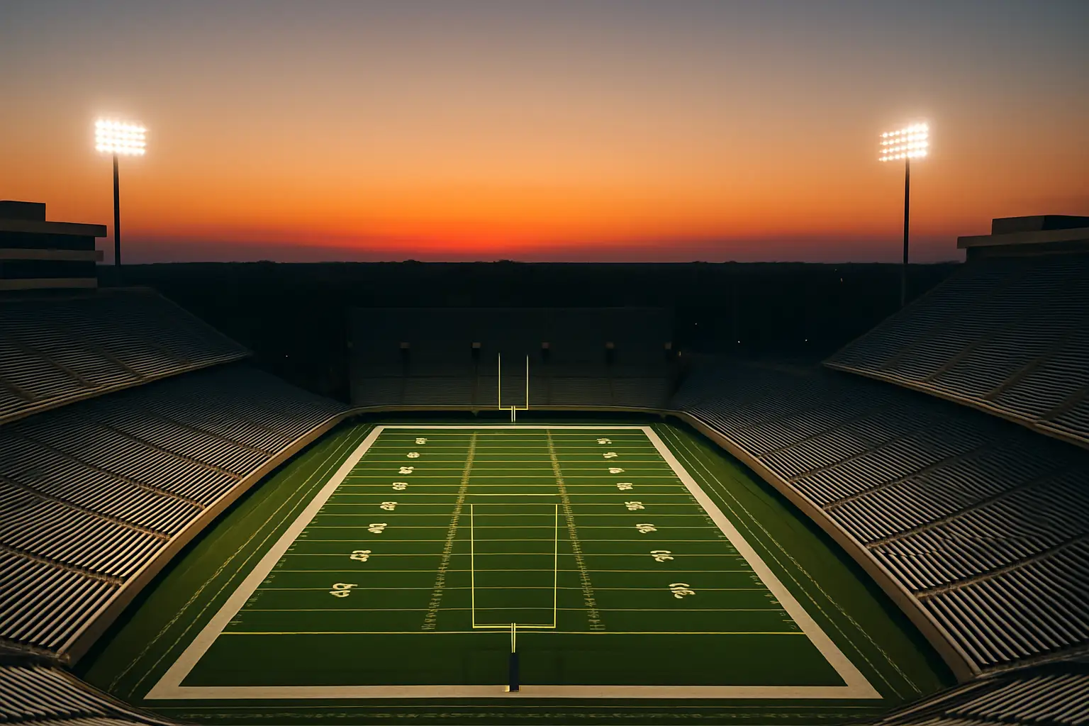 Miami Hurricanes football stadium with green field under bright lights
