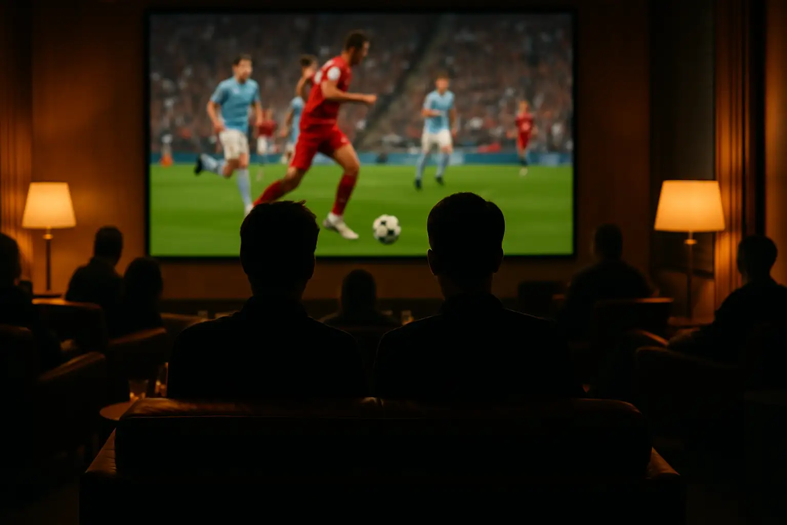 Two celebrity figures watching a football match together at a private event