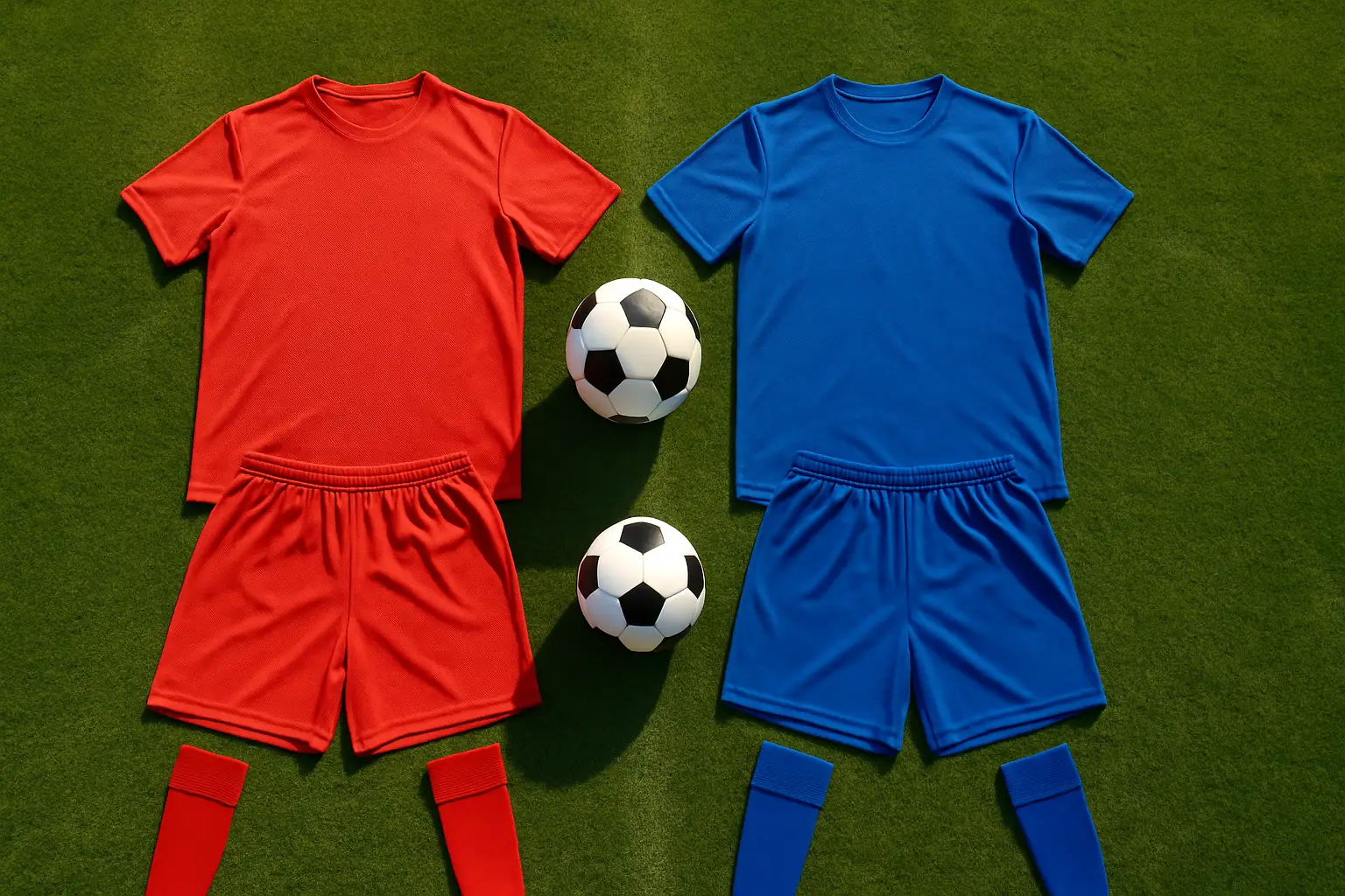 Football jerseys representing Mexico and Czechia laid out on a pitch before an international match