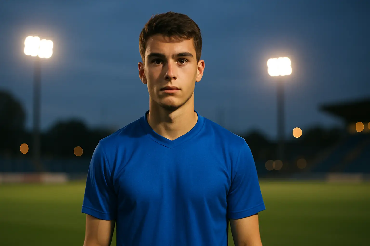 Michael Olise wearing a French national team jersey on a football pitch
