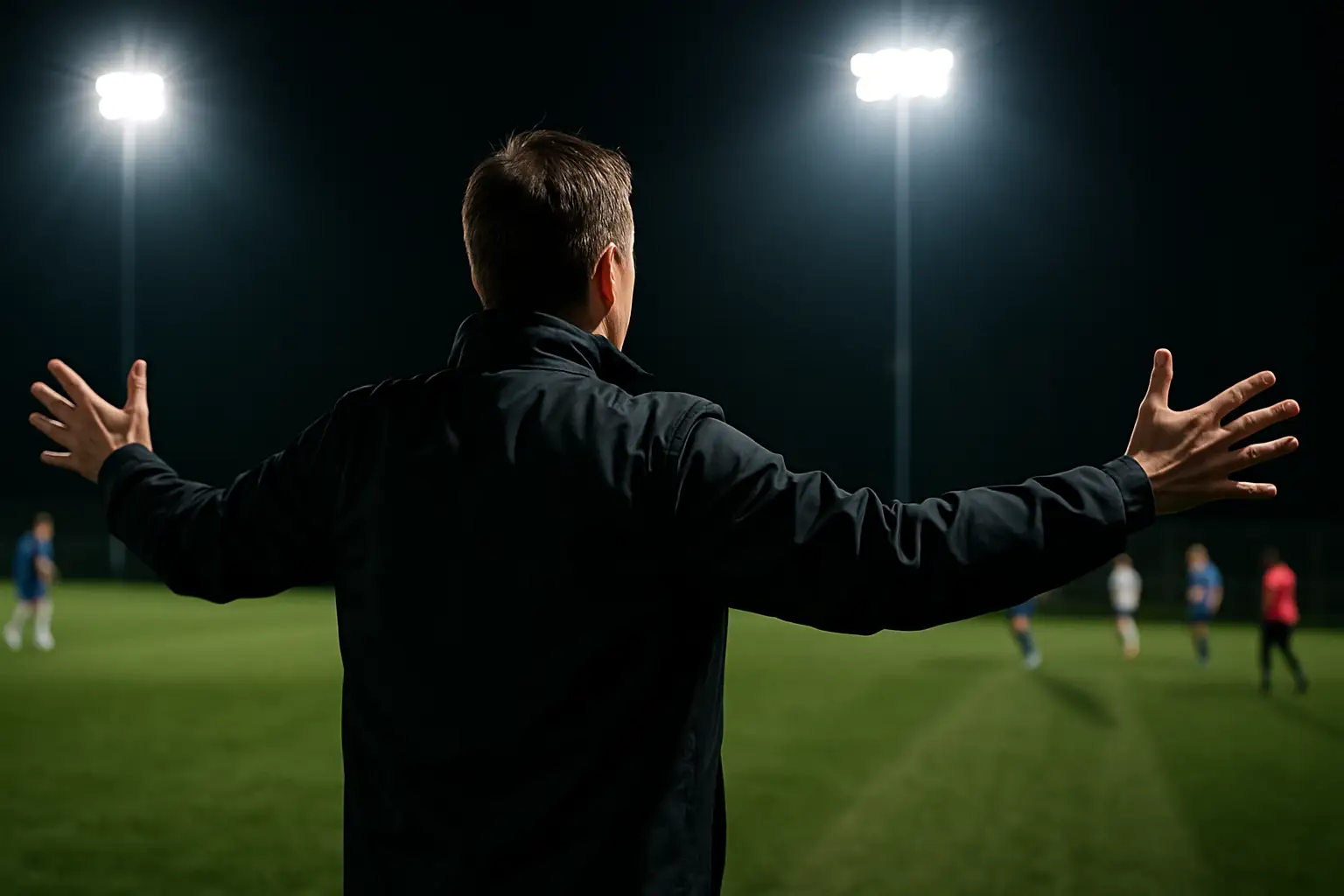 Germany football coach gesturing instructions from the touchline during an international match