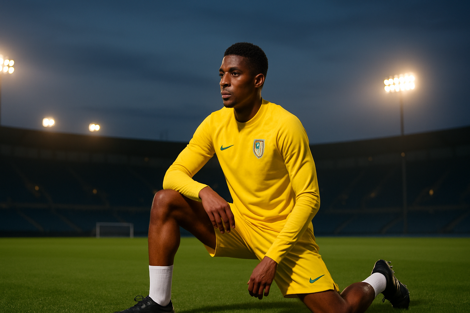 Brazil football player preparing to take the field during a national team warm-up session