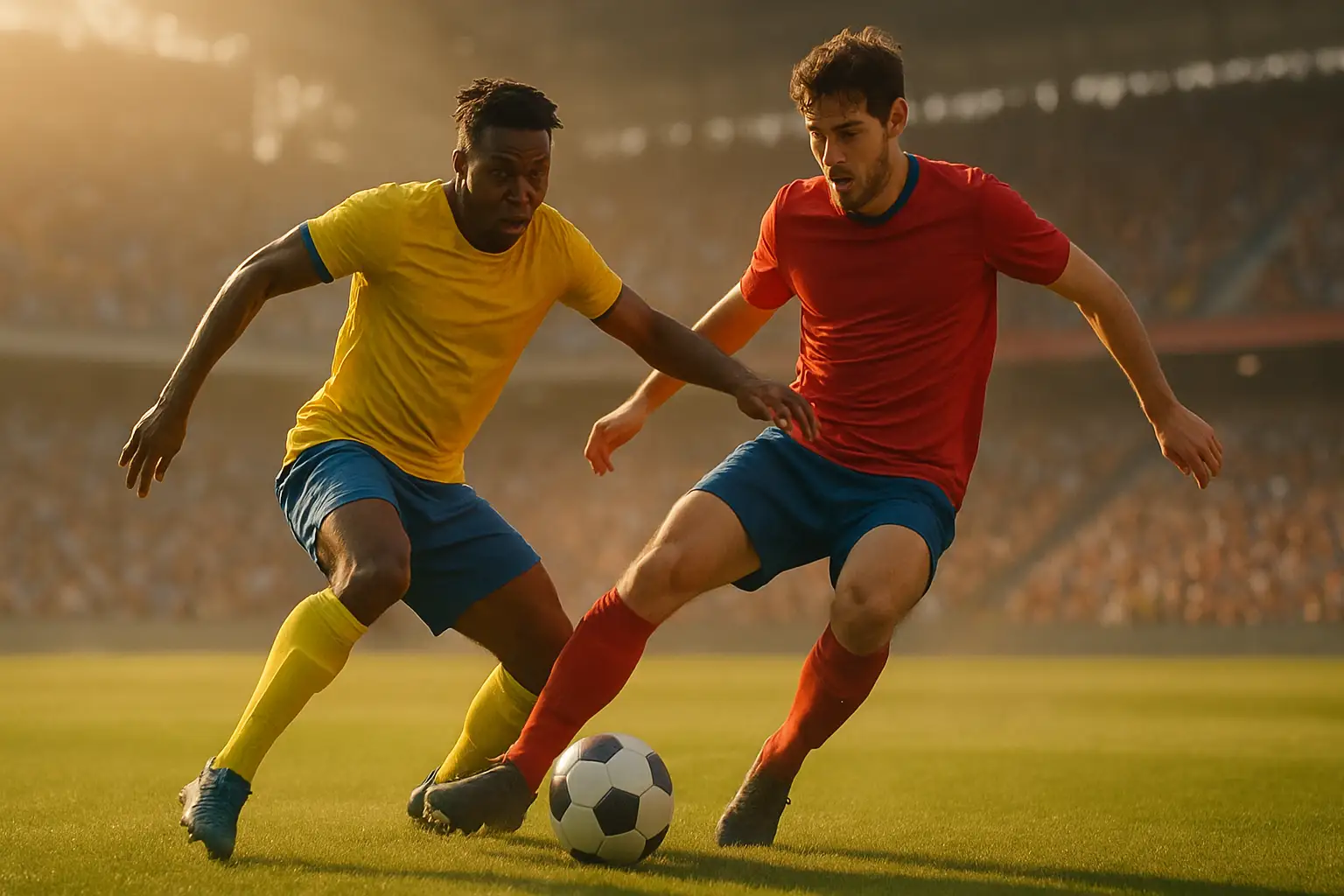 Football players competing in intense heat during a World Cup quarter-final match