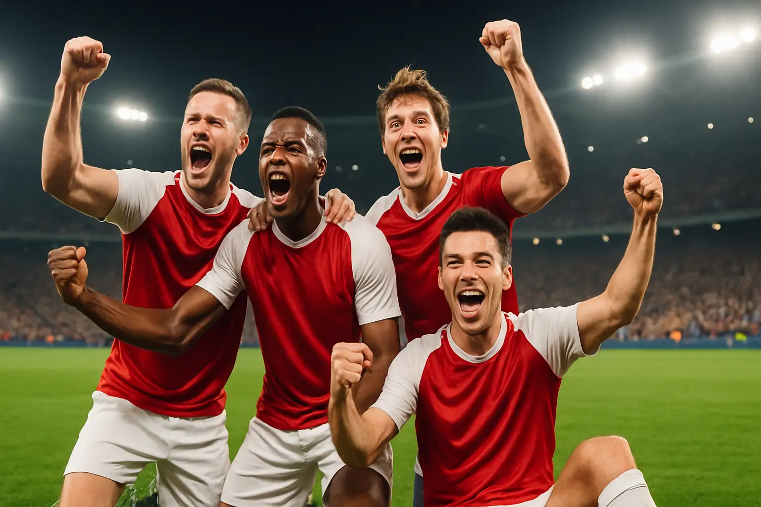 Norway football players celebrating a World Cup qualification moment on the pitch
