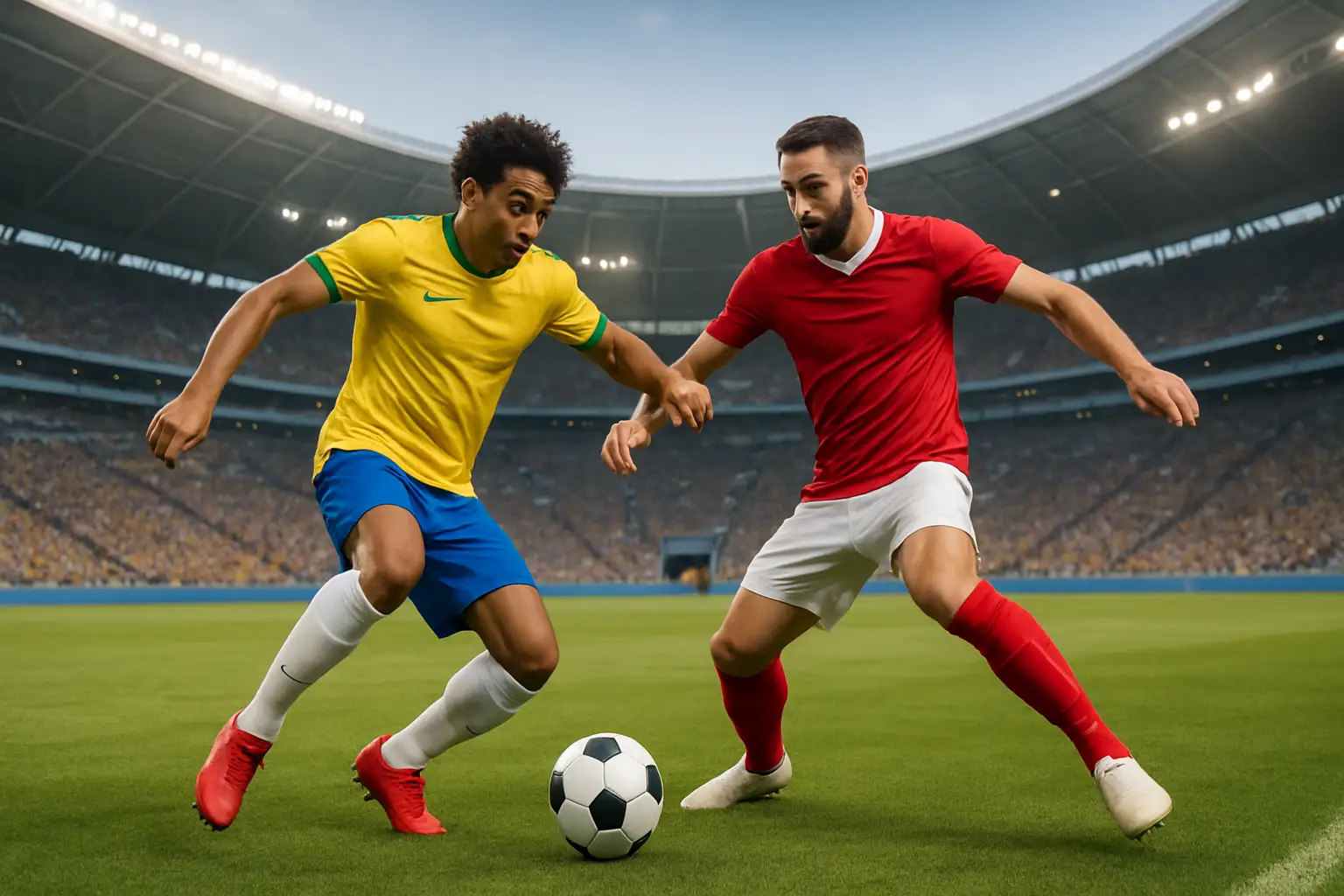 Panama and Croatia players competing for the ball during a World Cup group stage match