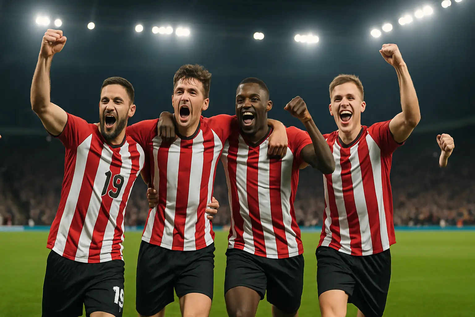 Paraguay football players celebrating a victory on the pitch