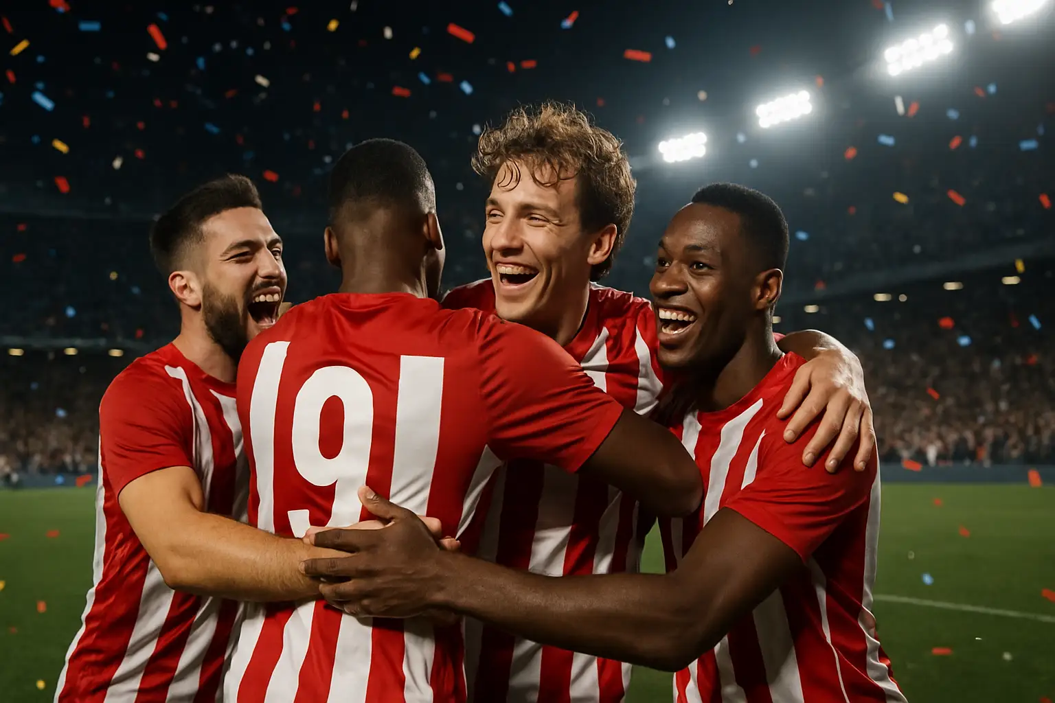 Paraguay players celebrating a penalty shootout victory at the FIFA World Cup