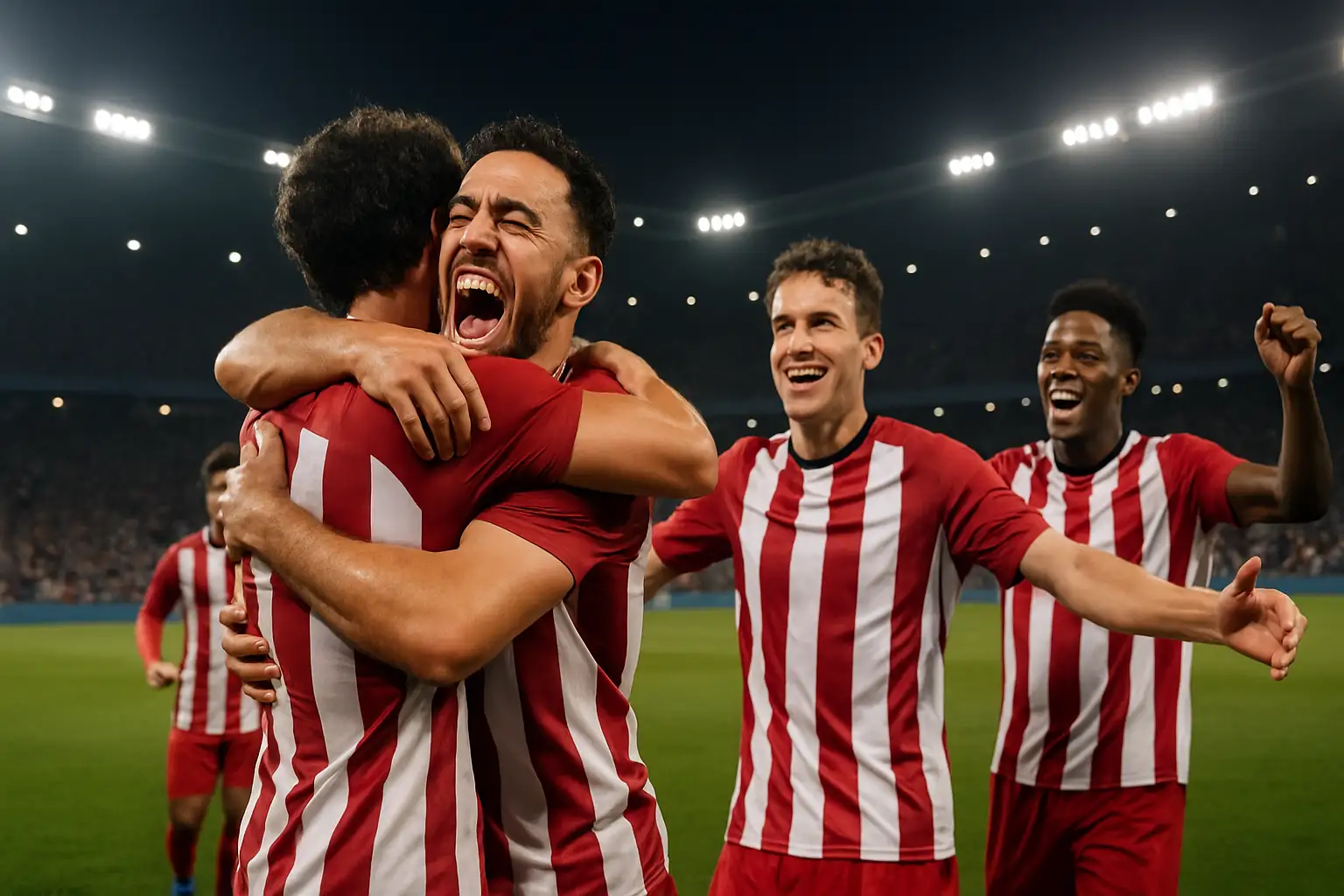 Paraguay players celebrating a penalty shootout victory at the World Cup