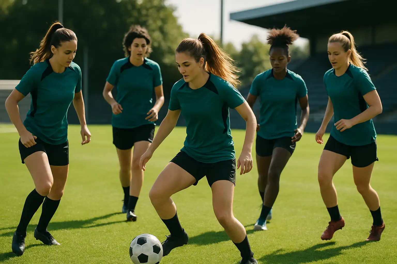 Wellington Phoenix women's football players training on a pitch in New Zealand