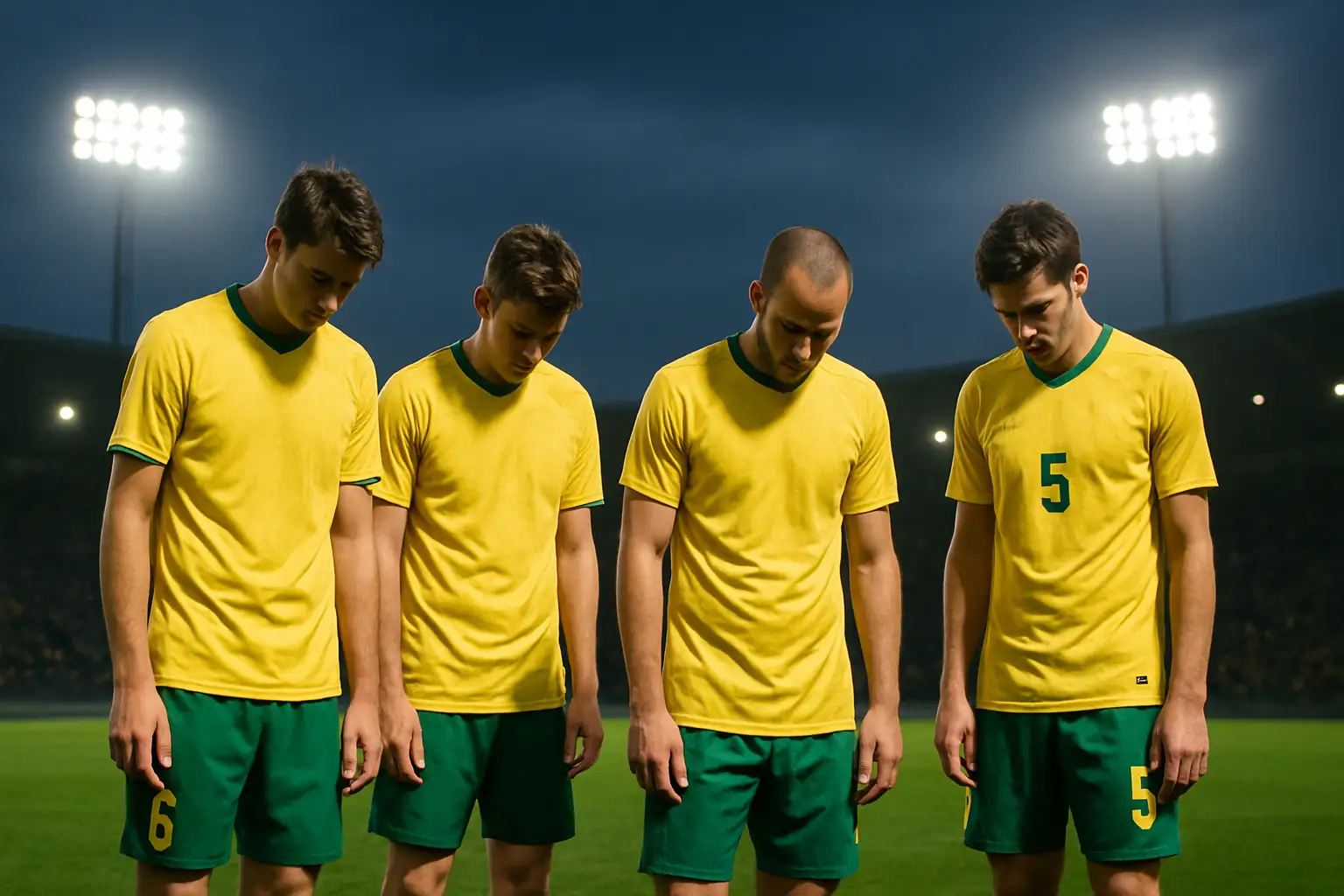 Australia football players looking dejected on the pitch during an international match