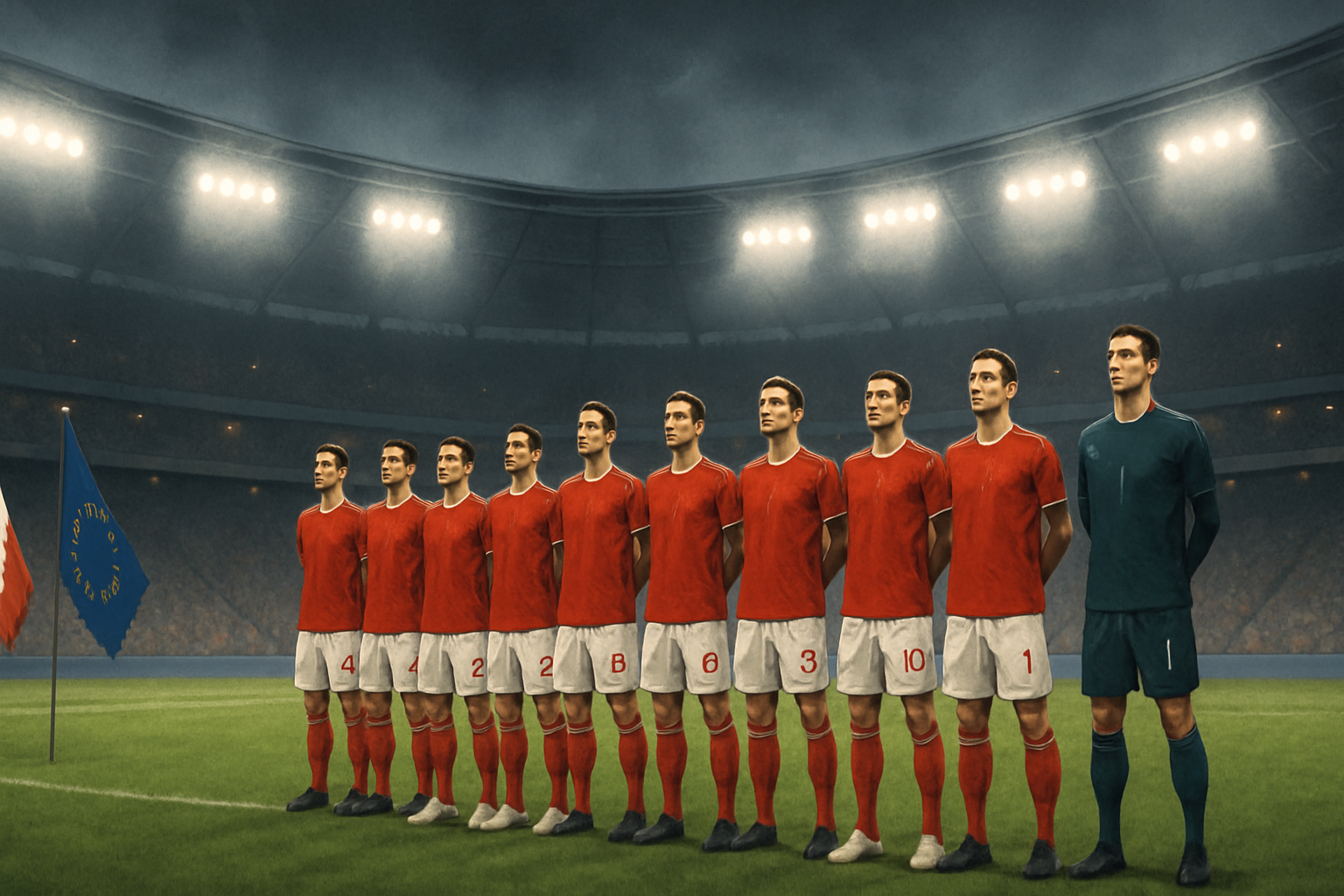 Portugal football players standing in a line during the national anthem at a major tournament