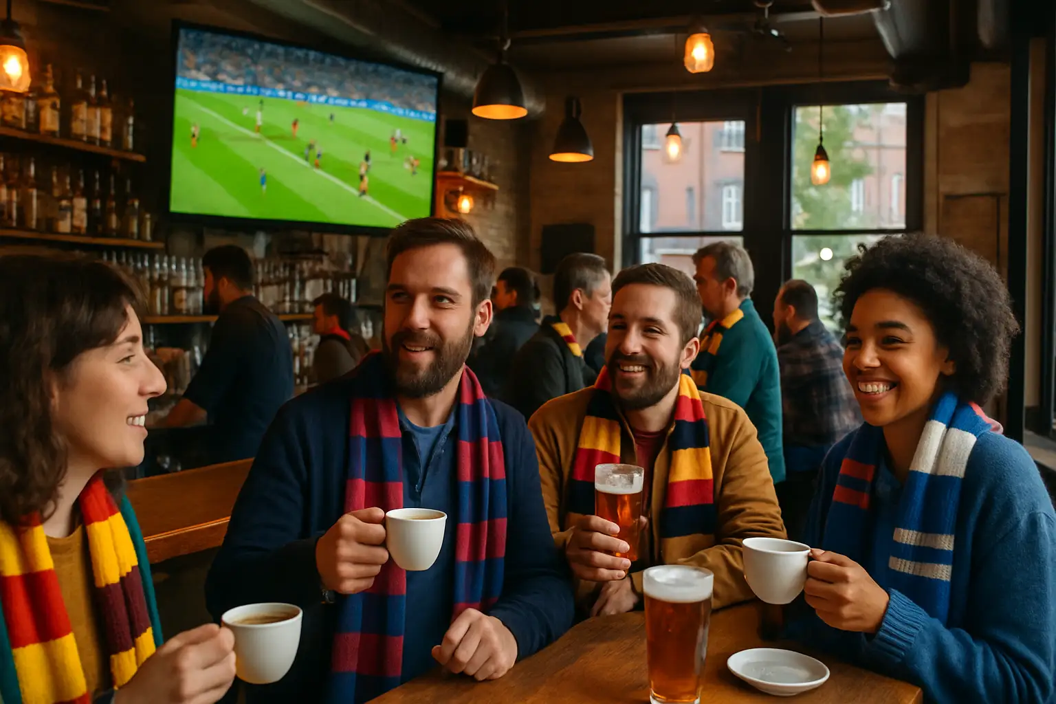 Soccer fans watching a Premier League match at a Philadelphia bar on a Saturday morning